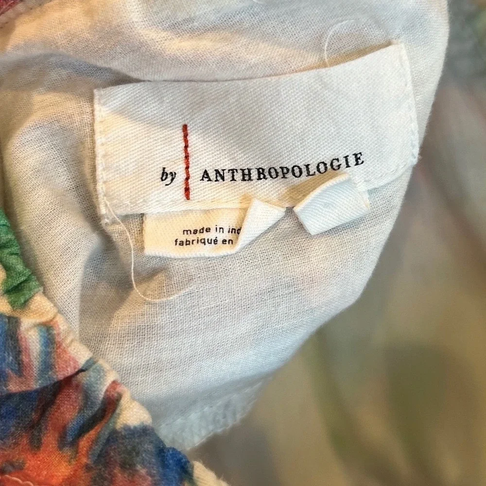 Anthropologie Floral Print Ruffle V Neck Cropped Long Sleeve Top Size S